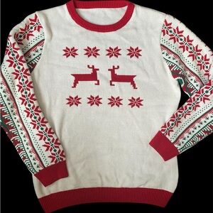Festive Red and White Reindeer Sweater